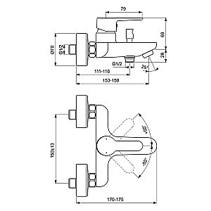 Смеситель для ванны Ideal Standard Sesia BC208AA купить в интернет-магазине сантехники Sanbest