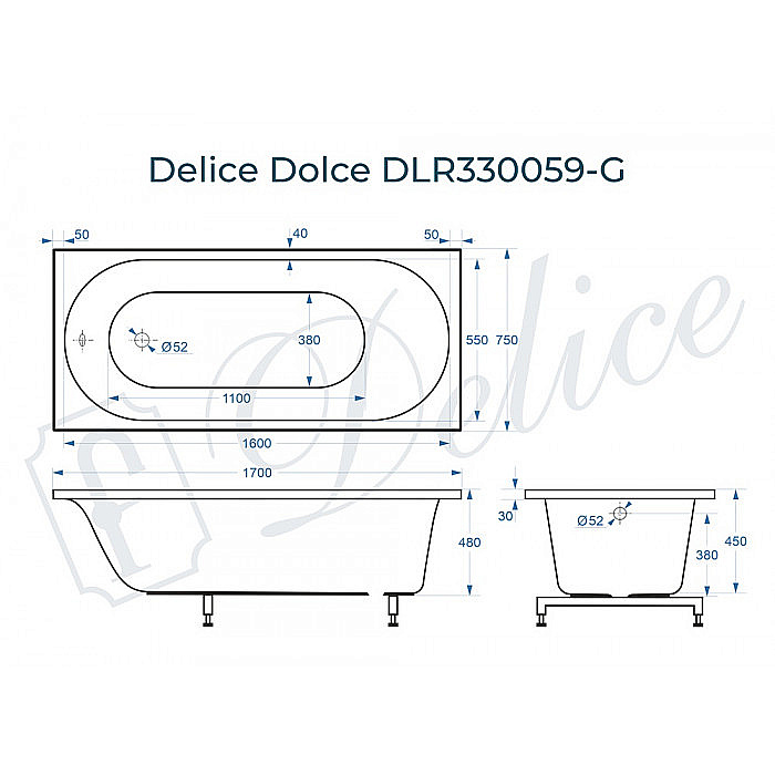 Ванна Delice Dolce DLR330059-G 170х75 белая купить в интернет-магазине Sanbest