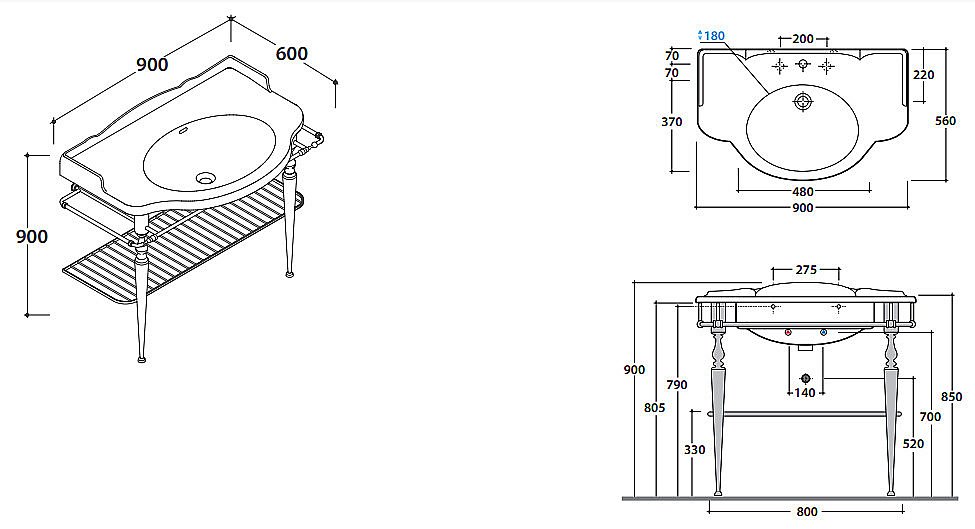 Консоль напольная с раковиной GLOBO Paestum 90 хром для ванной в интернет-магазине сантехники Sanbest