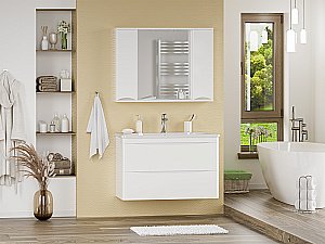 Тумба с раковиной Misty Атлантик -100 П-Атл-01100-011П2Я белая для ванной в интернет-магазине Sanbest