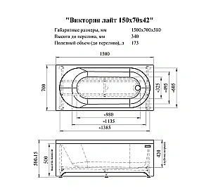 Ванна акриловая Vannesa Виктория Лайт 2-78-0-0-1-257Р 150х70 купить в интернет-магазине Sanbest