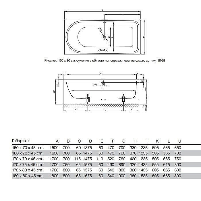 Ванна Bette Ocean 8765-000 PLUS AR 170x80 купить в интернет-магазине Sanbest