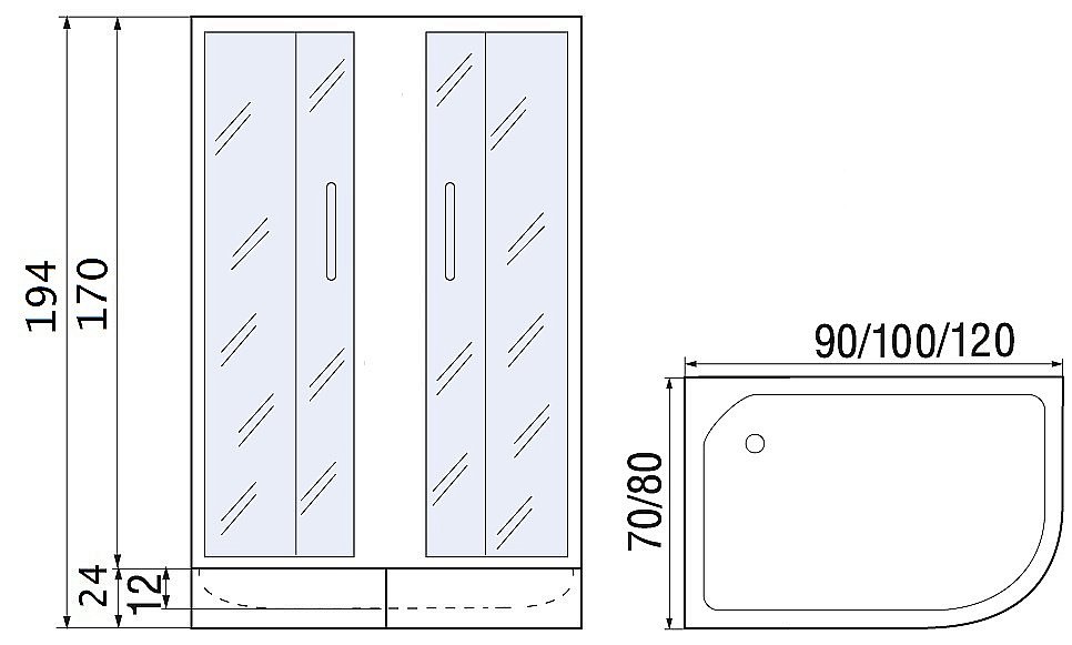 Душевой уголок River DON 100/80/24 MT L/R стекло матовое/профиль хром матовый купить в интернет-магазине Sanbest