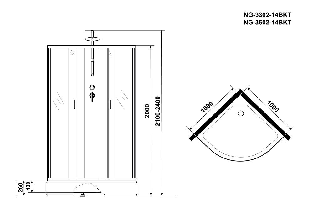 Душевая кабина Niagara Classic NG-3502-14BKT 100х100 купить в интернет-магазине Sanbest