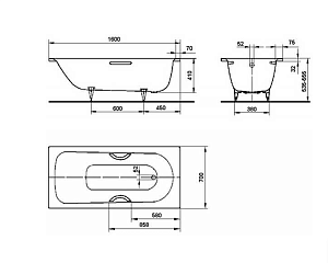 Стальная ванна Kaldewei Saniform Plus Star 332 160x70 Antislip Perl-Effekt купить в интернет-магазине Sanbest