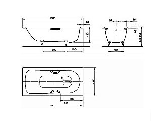 Ванна стальная Kaldewei Saniform Plus Star 332 160x70 133230003001 Antislip Perl-Effekt белый купить в интернет-магазине Sanbest