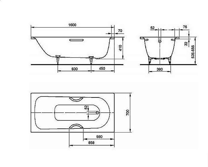 Ванна стальная Kaldewei Saniform Plus Star 332 160x70 133230003001 Antislip Perl-Effekt белый купить в интернет-магазине Sanbest