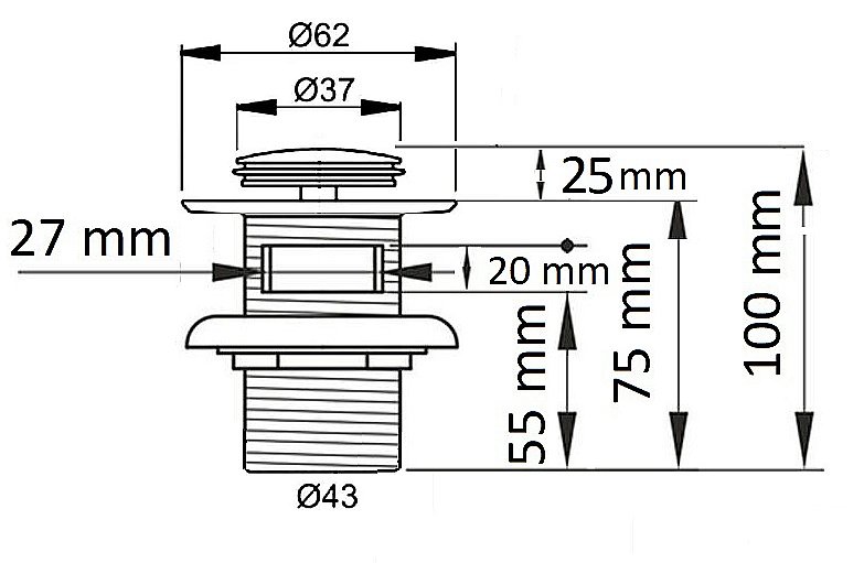 Донный клапан с переливом Ceramalux RD013 купить в интернет-магазине сантехники Sanbest