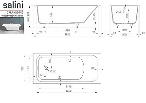 Ванна Salini Orlanda Kit S-Sense 180х80 102112GF RAL купить в интернет-магазине Sanbest