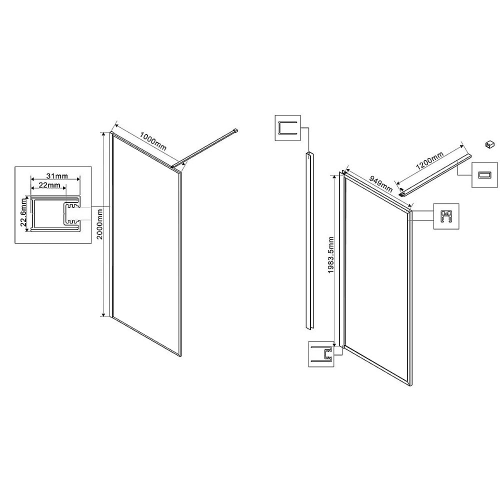 Душевая перегородка Vincea Walk-In VSW-1HP100GWBG 100 профиль брашированное золото/стекло ламинированное с золотыми нитями купить в интернет-магазине Sanbest