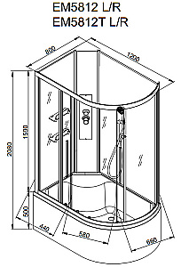 Душевая кабина AvaCan EM Серия EM5812 NT 120х80 без крыши прозрачная купить в интернет-магазине Sanbest