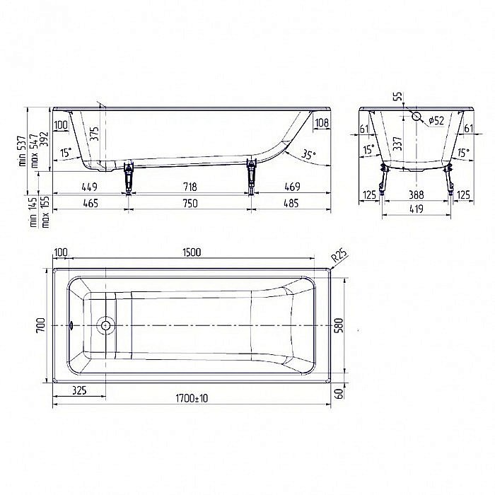 Ванна чугунная Delice PARALLEL Comfort DLR220505R-AS 170x70 белая с ручками купить в интернет-магазине Sanbest