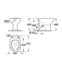 Унитаз приставной Grohe Bau Ceramic 39431000 купить в интернет-магазине Sanbest