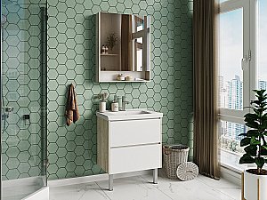 Тумба с раковиной Misty Мускат - 60 П-Мус01060-0112Я белый/светлое дерево для ванной в интернет-магазине Sanbest