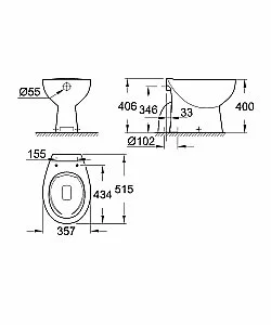Унитаз приставной Grohe Bau Ceramic 39431000 безободковый купить в интернет-магазине Sanbest