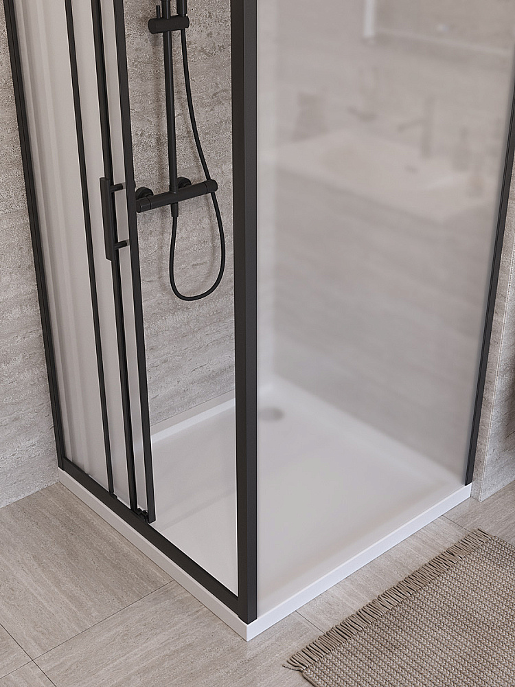 Душевой уголок BelBagno UNO-195-AF-31-90-P-NERO стекло матовое/профиль черный купить в интернет-магазине Sanbest