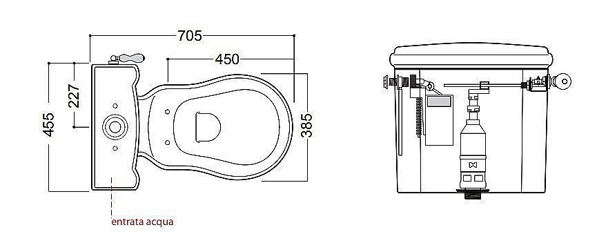Унитаз напольный Kerasan Retro 1010 с низким бачком 1072 Белый/ручка бронза купить в интернет-магазине Sanbest
