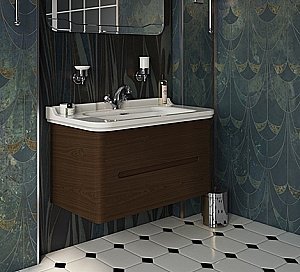 Тумба с раковиной Kerasan Waldorf 925546 100 темный орех с 1 отверстием/заглушка хром для ванной в интернет-магазине Sanbest