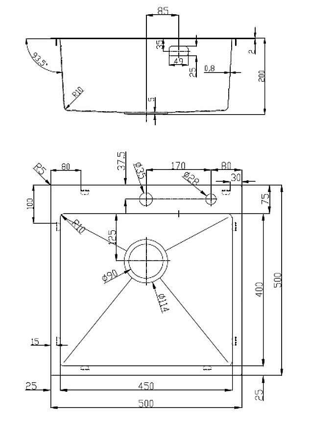 Кухонная мойка D&K 50х50 DKS505004 сатин купить в интернет-магазине сантехники Sanbest