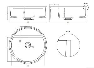 Раковина накладная Salini Armonia Top 02 130117G 45 из искусственного камня S-Sense, белая глянцевая купить в интернет-магазине Sanbest