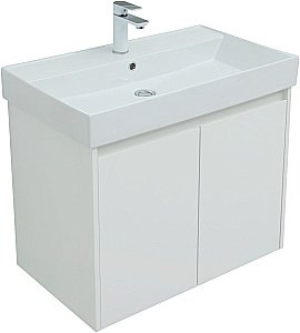 Тумба с раковиной Aquanet Nova Lite 75 с зеркалом, 2 дверцы белый глянец для ванной в интернет-магазине Sanbest