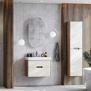 Пенал Акватон Оливия 40 бежевый/дуб веллингтон для ванной в интернет-магазине сантехники Sanbest