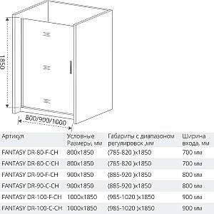 Душевая дверь Good Door FANTASY DR-100-С-CH стекло прозрачное купить в интернет-магазине Sanbest