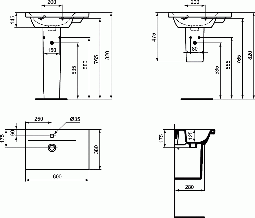 Раковина на пьедестале Ideal Standard Connect Space 60 E136601 белая купить в интернет-магазине Sanbest
