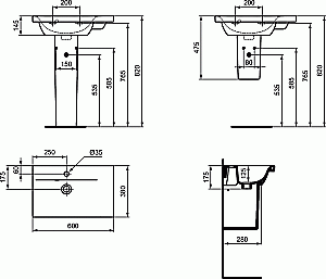 Раковина на пьедестале Ideal Standard Connect Space 60 E136601 белая купить в интернет-магазине Sanbest