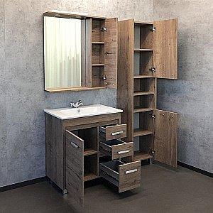 Зеркало со шкафом Comforty Марио 00-00004159 75 дуб темный в ванную от интернет-магазине сантехники Sanbest