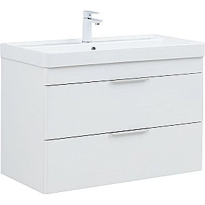 Тумба подвесная с раковиной Aquanet Ирис New 90 336311+329250 белая глянцевая для ванной в интернет-магазине Sanbest