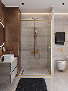 Душевая дверь Cezares LUX 120 B-FS-11-120-C-BORO стекло прозрачное/профиль брашированное золото купить в интернет-магазине Sanbest