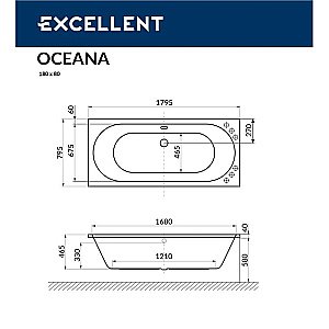 Ванна акриловая EXCELLENT Oceana SOFT WAEX.OCE18.SOFT.CR 180x80 белая с гидромассажем купить в интернет-магазине Sanbest