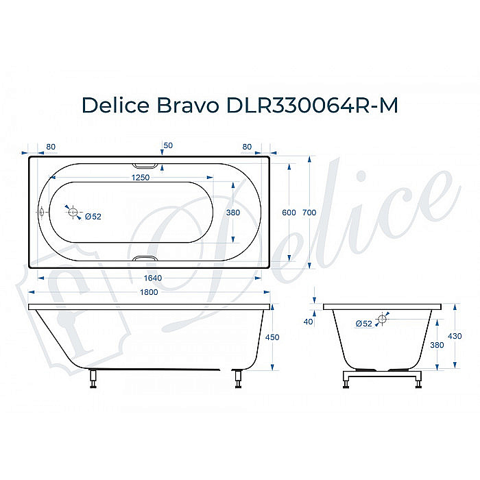 Ванна Delice Bravo DLR330064R-M 180х70 белая матовая/ручки хром купить в интернет-магазине Sanbest
