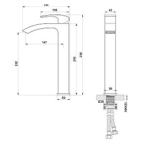 Смеситель для раковины высокий WONZON & WOGHAND FIT, Брашированное золото (WW-88239009- BG) купить в интернет-магазине сантехники Sanbest