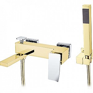 Смеситель для ванны Boheme Q 143-GCR.2 золото/ручка хром изогнутая купить в интернет-магазине сантехники Sanbest