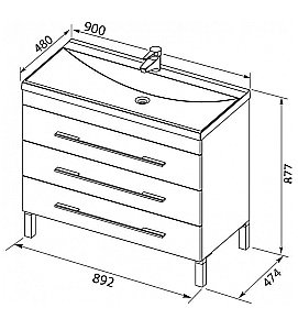Тумба с раковиной Aquanet Верона 90/Нота New 90 напольная с 3 ящиками белая глянцевая для ванной в интернет-магазине Sanbest