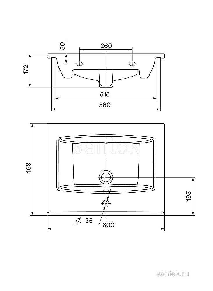 Раковина мебельная Santek Элина 60 1WH501606 белая купить в интернет-магазине Sanbest