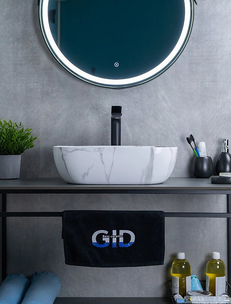 Раковина накладная Gid Geometrico 46 Mnc333C 54469 белый мрамор купить в интернет-магазине Sanbest