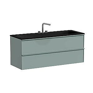 Тумба с раковиной Sancos Velta 120 VL120GG+CN7024MB серо-зеленая матовая/раковина черная матовая, 3 отверстия для ванной в интернет-магазине Sanbest
