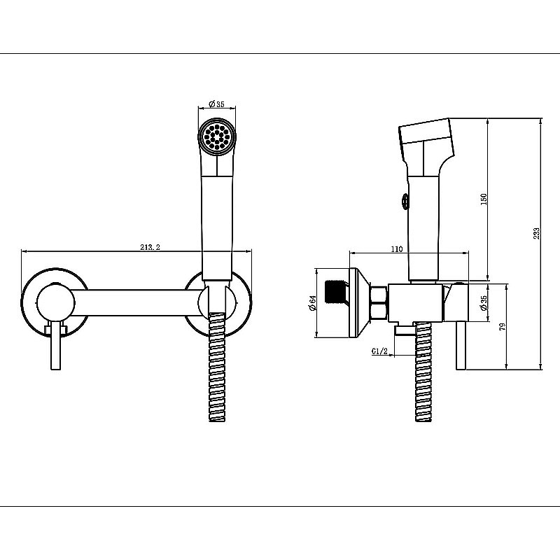 Гигиенический душ Azario Dies AZ-KFX04BN сатин купить в интернет-магазине сантехники Sanbest