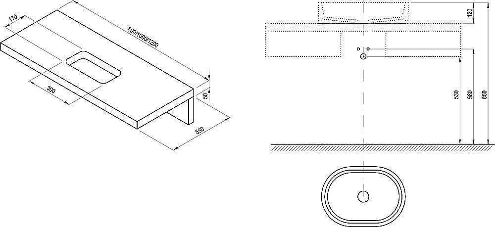 Столешница с раковиной Ravak L 80x55x5 дуб для ванной в интернет-магазине сантехники Sanbest