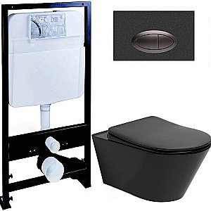 Унитаз Boheme Avva 972-B с инсталяцией и кнопкой 665-B черный/черный, безободковый купить в интернет-магазине Sanbest