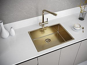 Кухонная мойка Paulmark Next 58 PM215844-BG брашированное золото купить в интернет-магазине сантехники Sanbest