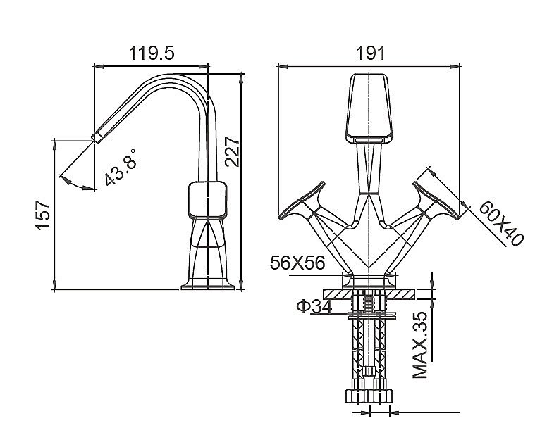 Смеситель для раковины высокий WONZON & WOGHAND SHAKESPEARE, Темное золото (WW-651103-DG) купить в интернет-магазине сантехники Sanbest