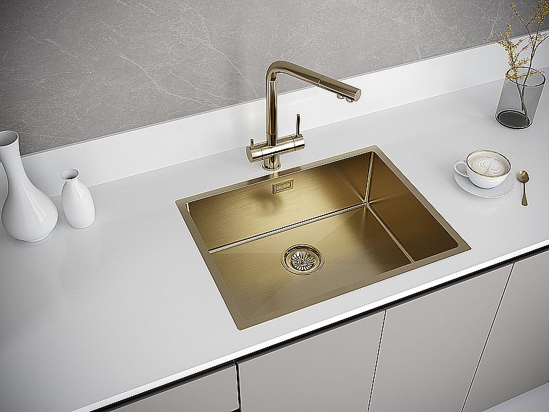 Кухонная мойка Paulmark Next 58 PM215844-BG брашированное золото купить в интернет-магазине сантехники Sanbest