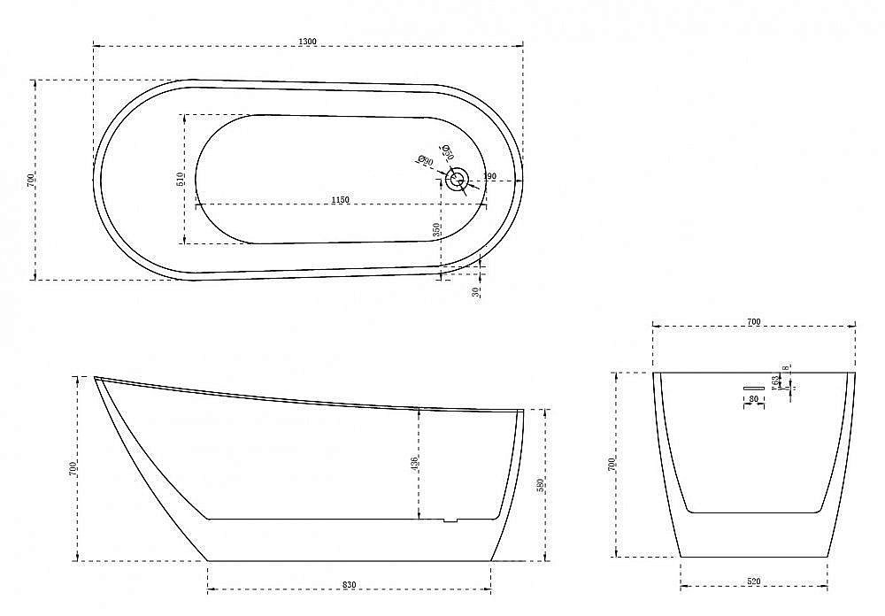 Акриловая ванна Abber AB9353-1.3 130х70 купить в интернет-магазине Sanbest