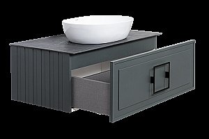 Тумба с раковиной LA FENICE Cubo Grigio 80 серая, столешница черная/ручка черная для ванной в интернет-магазине Sanbest