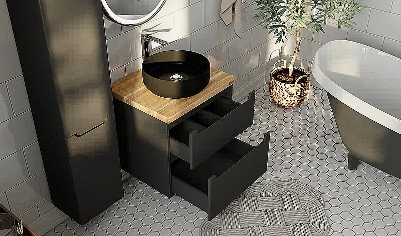 Тумба с раковиной Jorno Wood 60 серая для ванной в интернет-магазине Sanbest