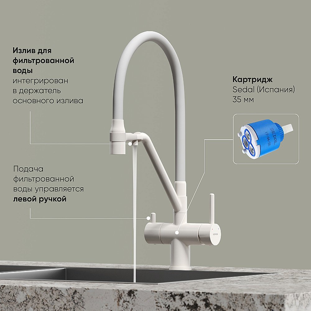 Смеситель для кухни Sancos Dora SC4003MW белый матовый купить в интернет-магазине сантехники Sanbest